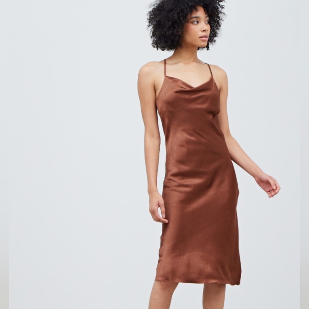 Midi burnt orange satin dress